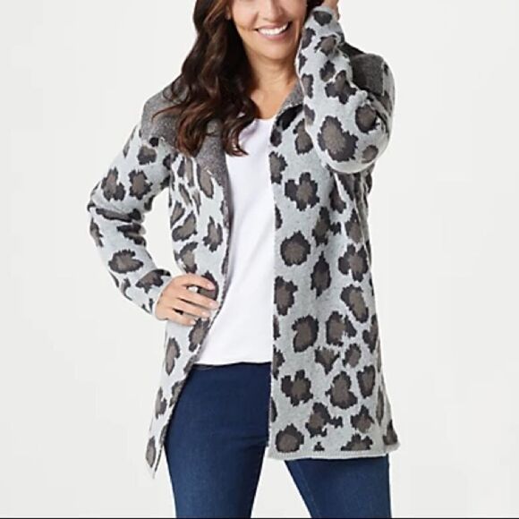 Denim & Co. Jacquard Long-Sleeve Open-Front Cardigan - Picture 1 of 5